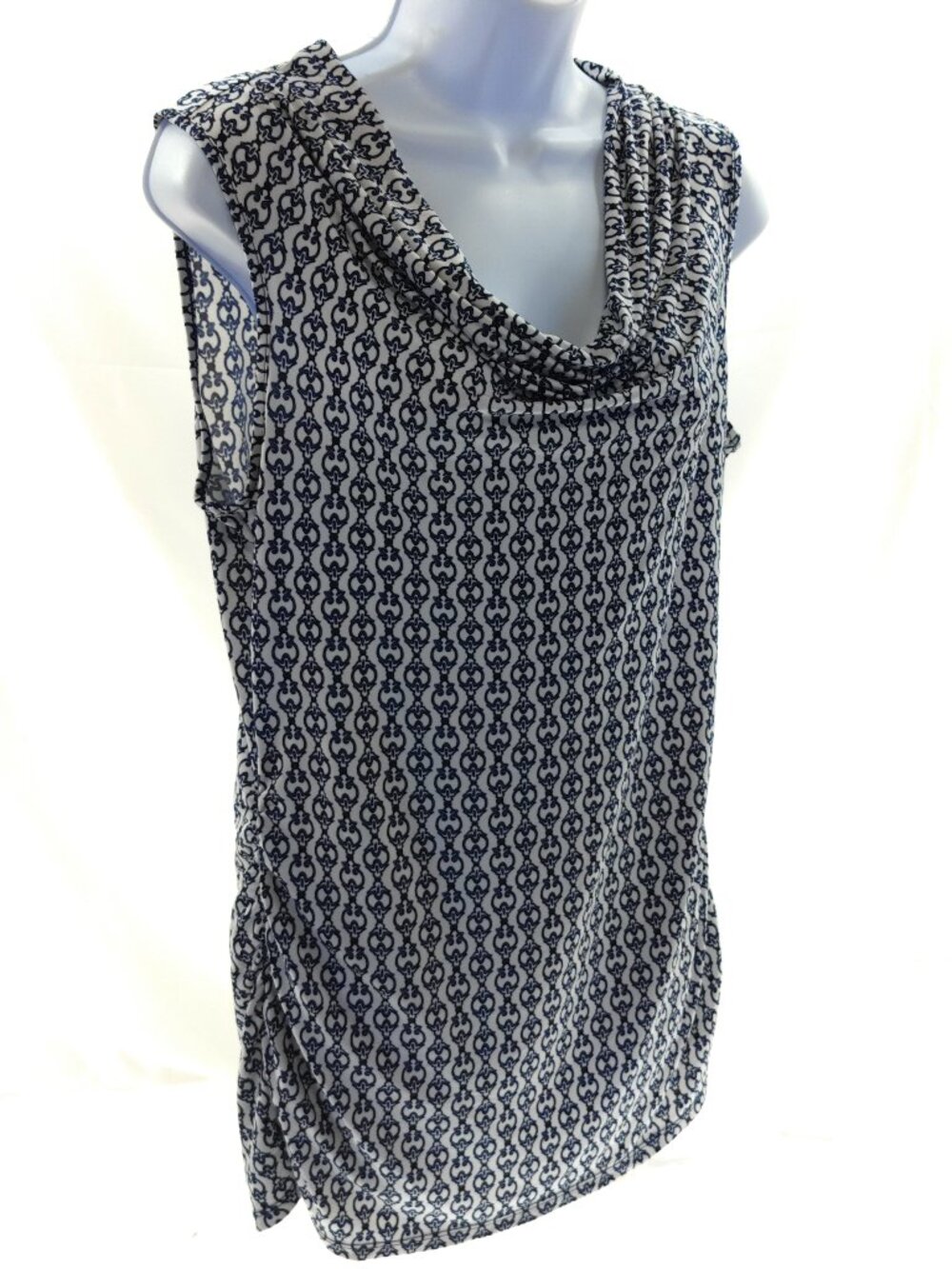 Dana Buchman Blue White Cowl Neck Sleeveless Blouse M